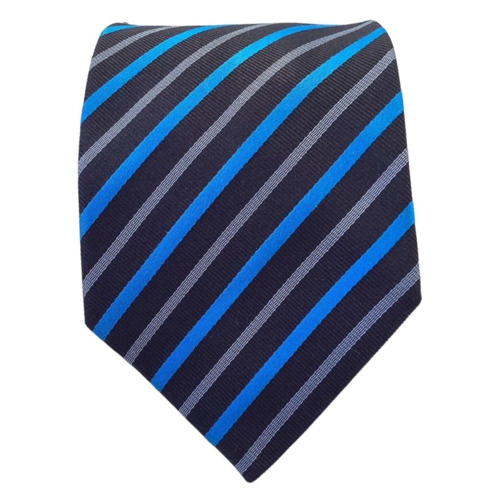 SWAROVSKI Blue Striped With crystal Silk Tie Made In Italy 58"-3".3/4 EX COND